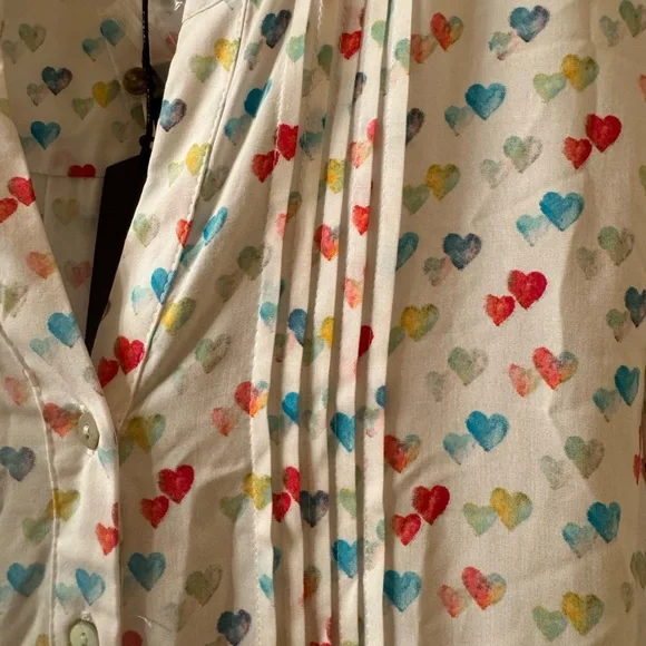 NWT Jane and Delancey Multicolor Heart Print Button Down Shirt Valentine’s Day - Picture 1 of 14
